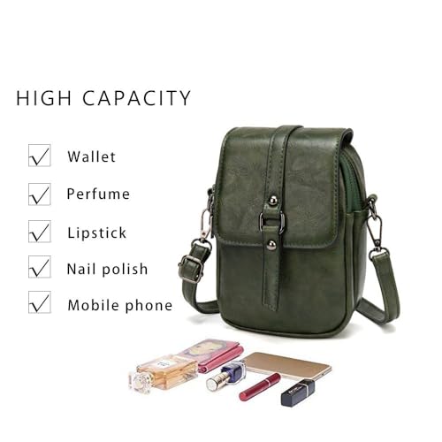 myfriday Vintage Crossbody Phone Bag for Women, Small PU Leather Shoulder Purse and Handbag - color: A-04-green