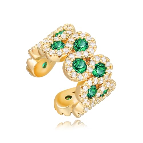 MTMY Gold Ear Cuff Earring for Women 14K Gold Plated Cubic Zirconia Non-Pierced Clip on Cartilage Chunky Ear Cuffs Hypoallergenic Jewelry - style: green cz