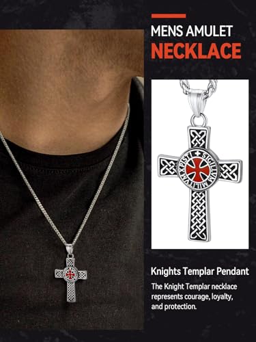 FaithHeart Knights Templar Necklace for Men, Christian Necklace for Men Stainless Steel Pendant Neckalces Christian Gifts with Gift Box - color: 05. Cross-Silver(Custom)