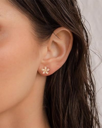 Cubic Zirconia Earrings - 14K Gold/Whte gold/Rose Gold Plated Cubic Zirconia CZ Diamond Wedding Earrings for Women Bridal Bridesmaid - color: Flower Stud