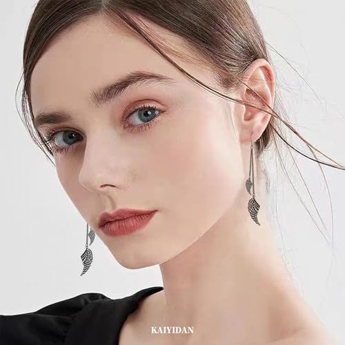 Silver Dangle Earrings For Women Trendy,Boho Cute Drop Western Earings,Vintage Gothic Ethnic Statement Beach Vacation Long Earrings with Leaf Teardrop Turquoise Crystal Tassels,Fashion Jewelry Birthday Gift. - color: A15) Angel Wings Chain dangle