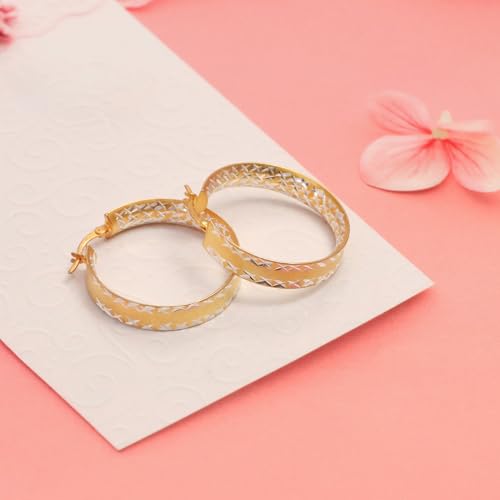 LeCalla 925 Sterling Silver Hoop Earrings for Women | 14K Gold-Plated & Rose Gold-Plated Diamond-Cut Hoop Earrings | Textured Click-Top Hoops Earring Jewelry - color: Silver DC Textured-30MM