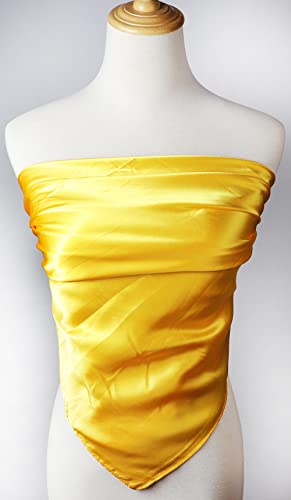 vabovin Satin Head Scarf for Women Solid Color, 35×35 in | Silk Feel Neckerchief, Hair Scarf, Fashion Bandana, Headscarf, Headband, Hair Wrap Sleeping, Daily Fashion Styling - color: 219 Gold Yellow