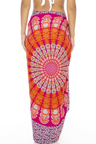 SHU-SHI Sarong Wraps for Women Long Beach Cover ups Pareo Bathing Suit Wrap Skirt Mandala Sarongs Coverup - color: Pink/Orange/Tosca