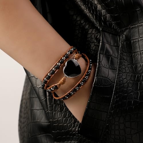 Artilady Leather Wrap Bracelets for Women - Pearl Bracelets Handmade Clasp Bangle Bracelet with Beads Jewelry Gift for Women and Mother - style: Black bead