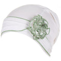 Headwrap Turbans for Women - Twist Soft Floral Solid Caps Pre Tied Chemo Beanies Headwear Hat for Cancer - color: White Green
