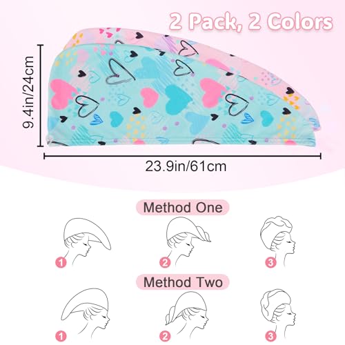 Basumee Microfiber Hair Towel Wrap for Kids 2 Pack Rapid Drying Hair Towel with Button Hair Turbans for Wet Hair Wraps Head Towel Wrap for Women and Girls, Blue - color: Blue