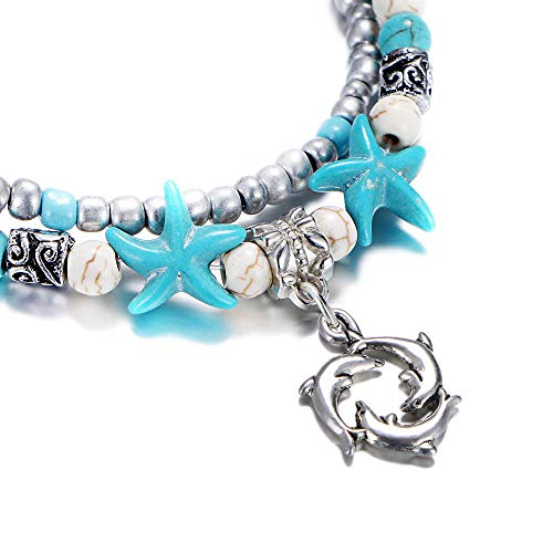 Fesciory Puka Shell Anklet for Women Summer Natural Cowrie Adjustable Ankle Bracelet, Handmade Boho Hawaiian Beach Seashell Jewelry - color: C:Dolphin