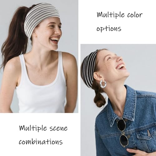 6 Pack Boho Style Women's Headbands, Non slip Fashion Wide Elastic hairband, Daily Sports Yoga Workout Women's Hair Bands,Floral Print-WhiteBlack - color: Type 11