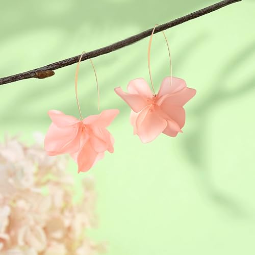Exaggerated Bohemian Resin Rose Flower Petal Dangle Drop Earrings Long Acrylic Tiered Floral Tassel Earring for Women - color: Light Pink