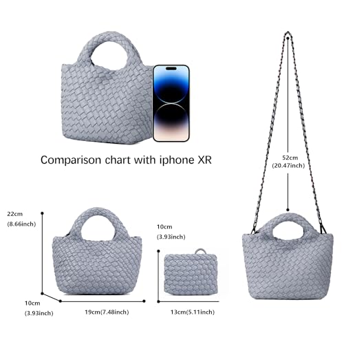 Woven Purses Bag for Women, Vegan Leather Handwoven Bags with Mini Handmade Purse - color: Light Blue