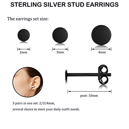 925 Sterling Silver Dot Stud Earrings | Small Simple Round Disc Stud Earrings | Tiny Flat Circle Hypoallergenic Cartilage Tragus Piercing Earrings Gifts for Women Men 2mm 3mm 4mm 5mm - color: #9 black gold-2/3/4mm