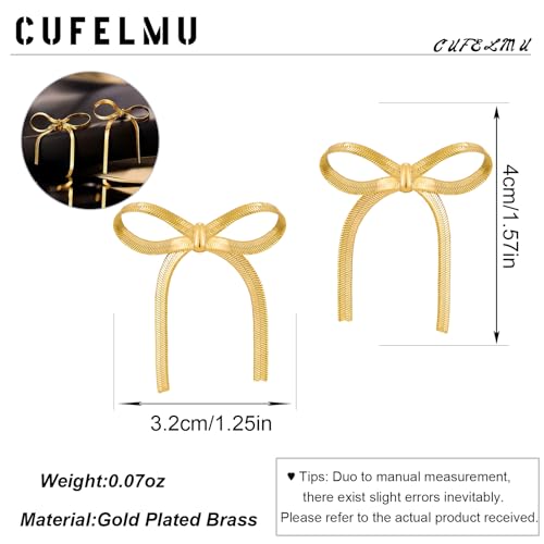 Gold Silver Bow Drop Earrings for Women Long Tassel Chain Bow Earrings Ribbon Bowknot Dangle Earrings Jewelry Gifts - color: Gold Bow H