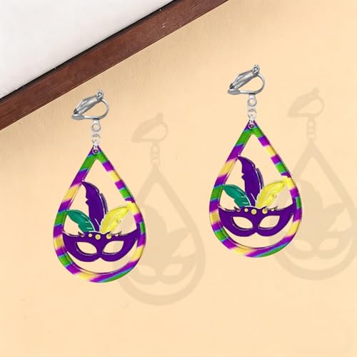 Mardi Gras Clip on Earrings for Women Boho Acrylic Parade Lette Mardi Gras Carnival Clip on Earrings Holiday Festival Jewelry Gifts Accessory - color: style2