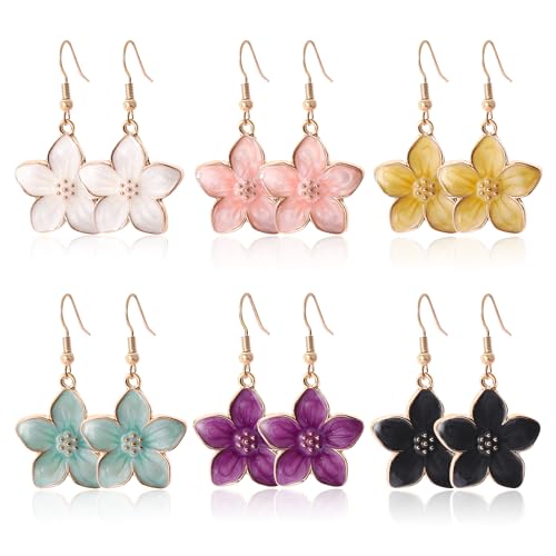 LETFLY 3/5/6 Pairs Flower & Heart Drop Dangle Earrings for Women, Colorful Hypoallergenic Hoop Earrings Set, Summer Boho Statement Fashion Jewelry Gifts - style: Style D