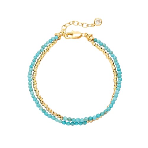 Fettero Beaded Bracelets for Women Charm Natural Stone Handmade Beads White Gold Plated Dainty Gold Bracelets Non Tarnish Boho Summer Beach Vacation Jewelry - color: Light Blue Turquoise