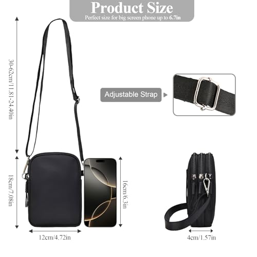 WITERY Waterproof Nylon Cute Crossbody Cell Phone Purse Smartphone Wallet Bag for Women - color: Black 3