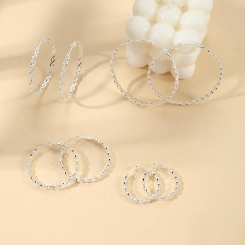 Senteria 925 Sterling Silver Post Hoops Earrings for Women Lightweight Twisted Hoop Earrings With Cubic Zirconia Hypoallergenic Silver Hoops Earrings (20/30/40/50/60MM) - color: silver-20/60mm