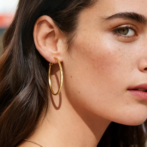 Gold Hoop Earrings for Women 14K Gold Plated Hoop Earrings Set, Large Medium Small Hoop Earrings Lightweight Hypoallergenic Huggie Statement Jewelry Gift for Women - color: Gold-C