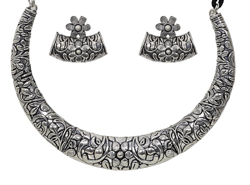 Indian Afghani Hasli Style Silver Oxidized Tribal Boho Statement Kutchi Choker Necklace Jewelry Women