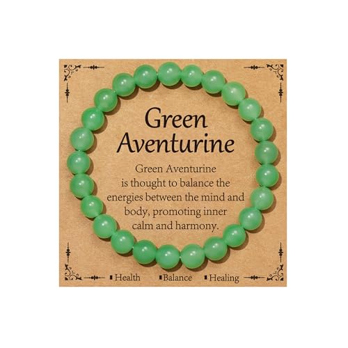 Gnamy Healing Crystal Bracelet for Women, Natural Stone Beaded Healing Crystal Bracelet Triple Protection Stress Relief Beads Jewelry Birthday Gifts Jewelry for Her - style: Green Aventurine