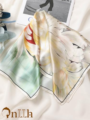 Silky Scarf for Women Lightweight Satin Bandanas Neck Hair Wrap For Sleeping Head Scarves 27.5" - color: A11 Light Petals/27.5"
