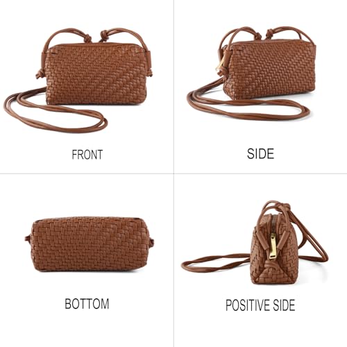 Woven Crossbody Bags for Women Handwoven Purses Vegan Leather Small Handbag Handmade Shoulderbag | Lightweight - color: Brown