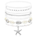 Beach Bracelets for Women Bohemian Stackable Heishi Surfer Bracelet Set Elastic Seashell Starfish Boho Friendship Bracelets for Summer Beach Party Holiday Vacation Jewelry - color: 7PCS-Silver