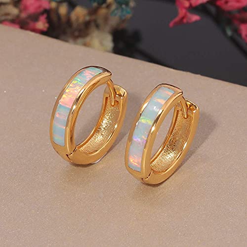 CiNily Huggie Earrings Opal Hinged Hoop Earrings Gold Plated Hypoallergenic Small Hoop Earrings for Women Teen Girls Men Sensitive Ears - color: Rainbow White