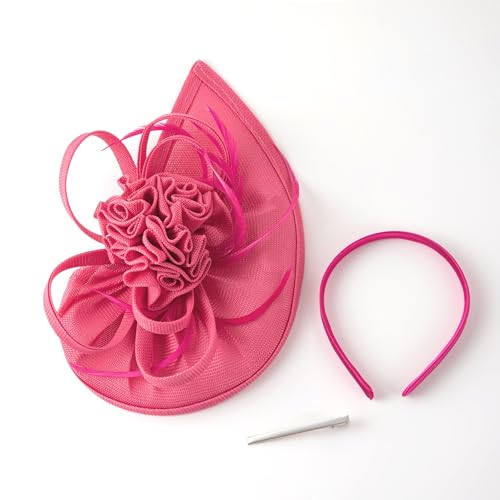 dressfan Fascinator Hat Headpiece Womens Vintage 20s 50s Headband for Derby/Wedding/Cocktail/Wedding/Tea Party - color: Fushia
