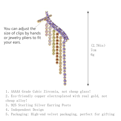 Star Crystal Ear Cuff Earrings for Women Rhinestone Ear Climber Earrings Cubic Zirconia North star Ear Crawler Earrings for Mom Wife - color: Colorful