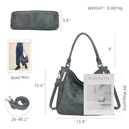 Shoulder Handbags for Women Large Soft Casual PU Leather Hobo Tote Purses - color: B-peacock Blue