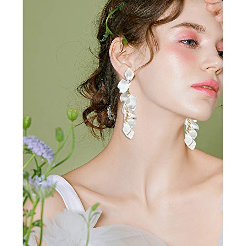 Long Acrylic Rose Petal Earrings Dangle Exaggerated Flower Earrings Drop Statement Floral Tassel Earrings for Women - color: Long Acrylic Rose Petal Earrings-White