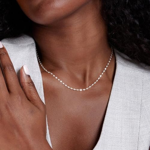 Carffordo 925 Sterling Silver Chain Necklace Link Chain Necklace for Women Simple Dainty 16K Gold Plated Necklace for Women Minimalist Waterproof Silver Necklace Trendy Jewelry Gifts - color: Silver, size: 16 Inches (Women's Choker Length)
