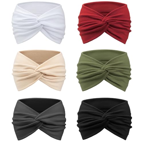 DRESHOW 6 Pack Extra Wide Headbands for Women Large Turban Headband Boho Head Wrap Elastic Hairbands Hair Twisted Knot Hair Accessories - color: 6 Pack: Dark Plus Bright