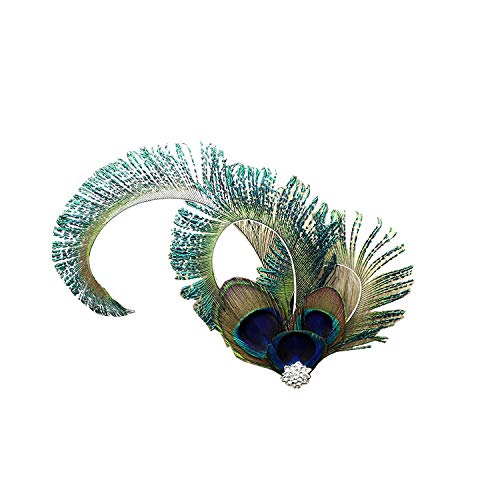Fascinator Peacock Feather Hair Clips Flapper Headband Art Deco 20's Accessories for Women - color: Feather 01green