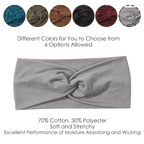 Artilady 6 Pack Wide Boho Headbands for Women - Soft Yoga Elastic Hair Bands for Girls Workout Running Sport Headwrap Non-slip Breathable (Warm Colors) - color: 6pcs Warm Color