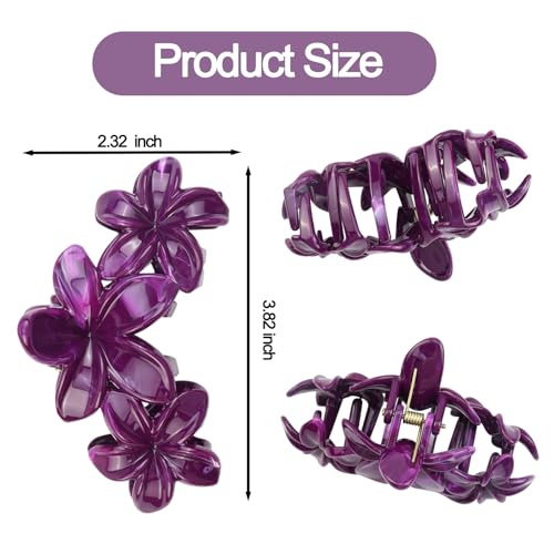 4Pcs Cute Hawaiian Flower Claw Hair Clips for Women Dark Purple Large Claw Clips for Thick Thin Hair Strong Hold Beach Hair Accessories for Women and Girls - color: 23-Colorful
