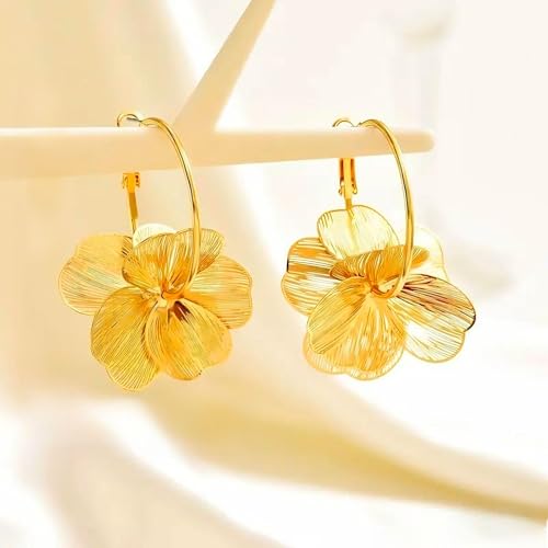 Gold Flower Statement Earrings for Women Boho Trendy Hoop Earrings Floral Dangle Petal Earring Prom Wedding Jewelry Gifts - color: A1:gold
