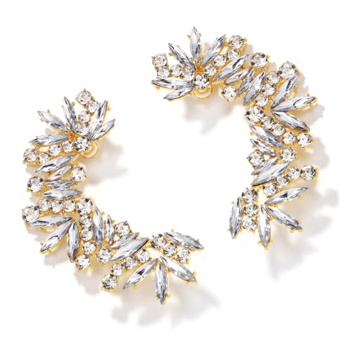 Rhinestone Silver Full Ear Cuff Earrings for Women Ear Clip Wrap Statement Climber Crawler Earrings for Women Hypoallergenic Silver Wedding Jewelry Gifts - color: Gold-Full