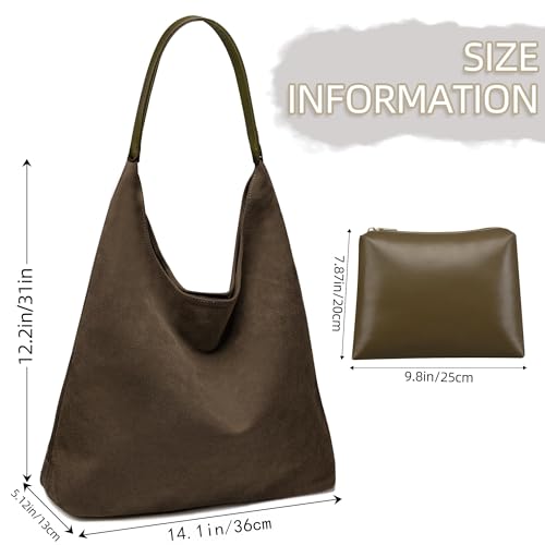 Large Work Tote Bags for Women, Boho Slouchy Suede Purses Handbags - color: Green