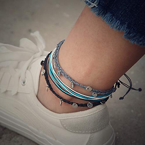 FANCY SHINY String Ankle Bracelets Waterproof Rope Anklets Braided Beach Boho Coin Anklets Cute Friendship Foot Jewelry for Women - style: Black Gray Disc