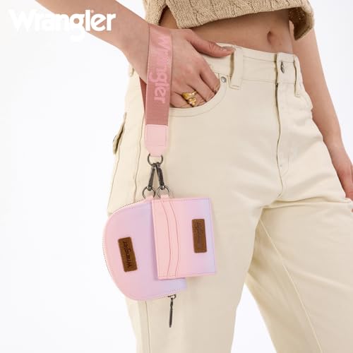 Wrangler KeyChain Wallet Wristlet Wallets for Women Dual Pouch Wristlet with Zipper Womens Credit Card Holder Wallet - color: A-Gradient Pink