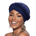 DRESHOW Turban Pre-Tied Twisted Hat Thread African Head Wraps for Black Women Chemo Cancer Cap Braid Hair Cover - color: 1 Pack Twisted Braid Hat: Navy Blue