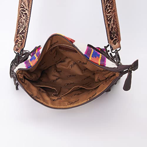 Merbaa Women Handtooled woolen saddle blanket hand woven Crossbody Bag - color: White