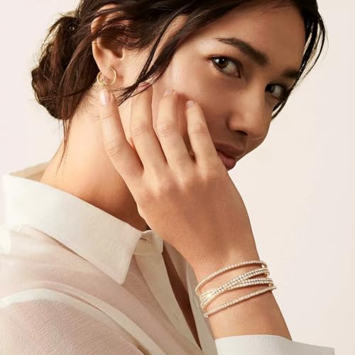 Women's Multi-Layer Rhinestone Cuff Bracelet Sparkling Crystal Tennis Bangle for Bridal Wedding Party - color: 1203 Gold