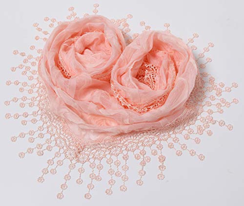 Cindy & Wendy Floral Embroidered Lace Triangle Scarf for Women - color: Pink