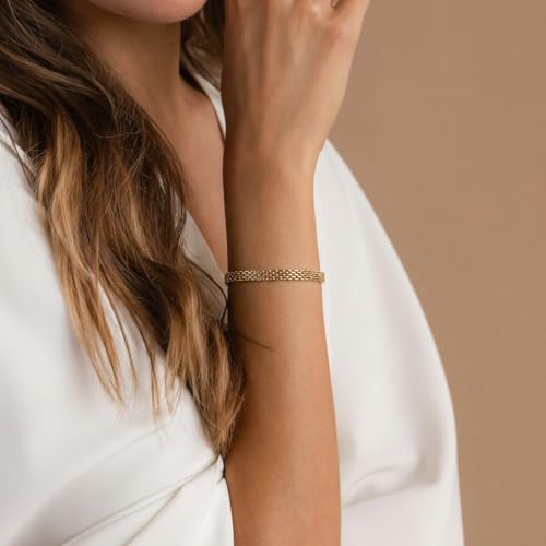 5mm Mesh Link Chain Bracelets for Women 14K Gold Bracelets Dainty Link Bracelet 6.5-8 Inches Jewelry Gifts Sweat Proof and Fade Resistant Lifetime Quality - color: Mesh Link Chain-8