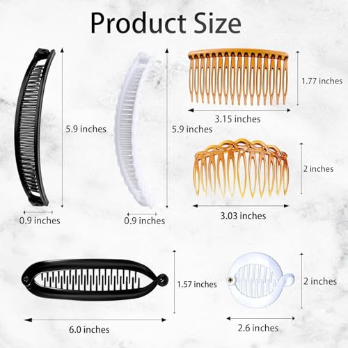 18 Pieces Banana Hair Clips Classic French Hair Comb Set Fishtail Plastic Twist Hair Clip Ponytail Accessories for Women Girls, 6 Styles（style1） - color: black,white, brown（style1）