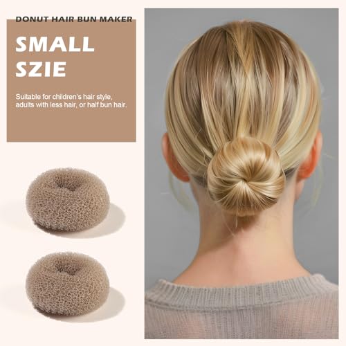 Teenitor Donut Hair Bun Maker Set, 7 Pieces Hair Bun Makers (1 extra-large, 2 large, 2 medium and 2 small), 5 pieces Hair Elastic Bands, 20 pieces Hair Pins, Tan Color - color: Tan